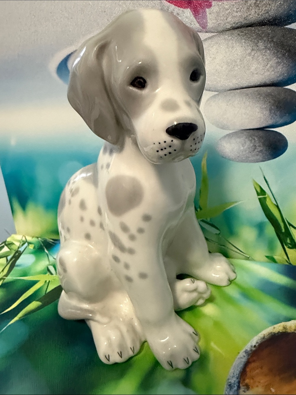 Gray and White PorcelainDalmatian Figurine. Made in Russia..🇷🇺